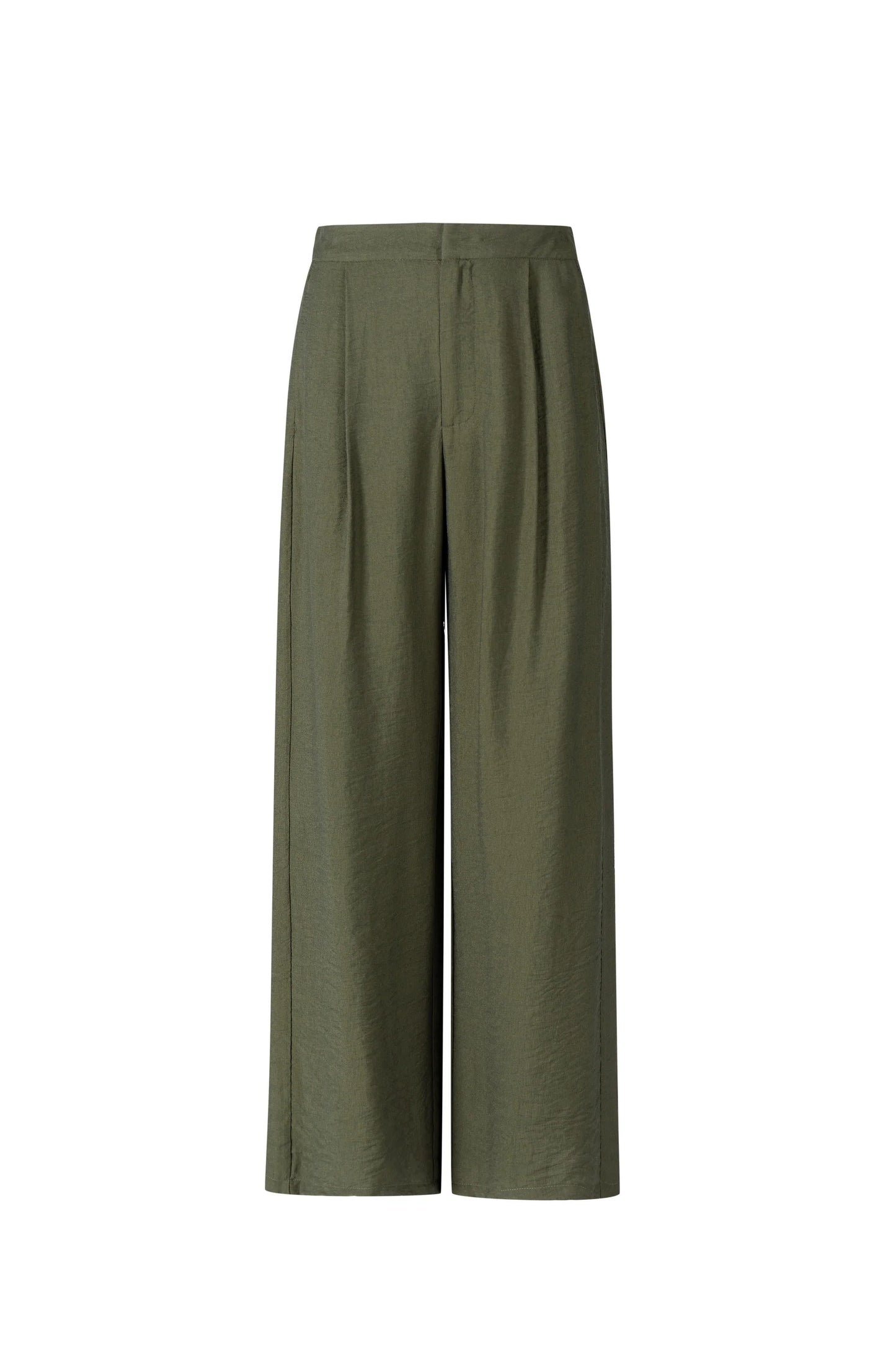 Front studio shot of khaki wide-leg trousers