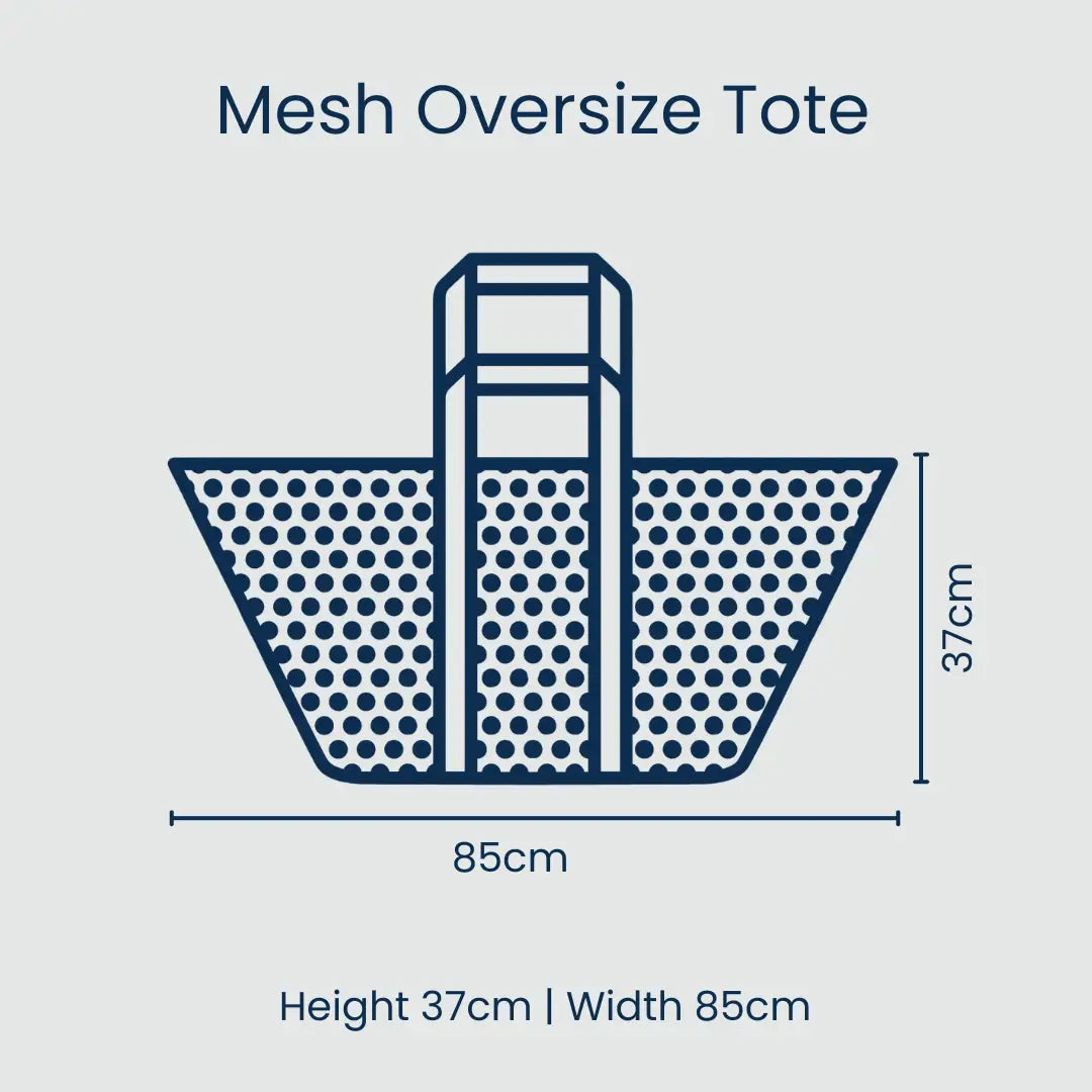 Mesh tote size diagram showing 37cm height and 85cm width