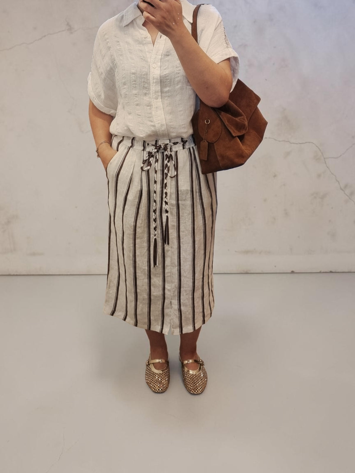 100% Linen Stripe H-Line Skirt