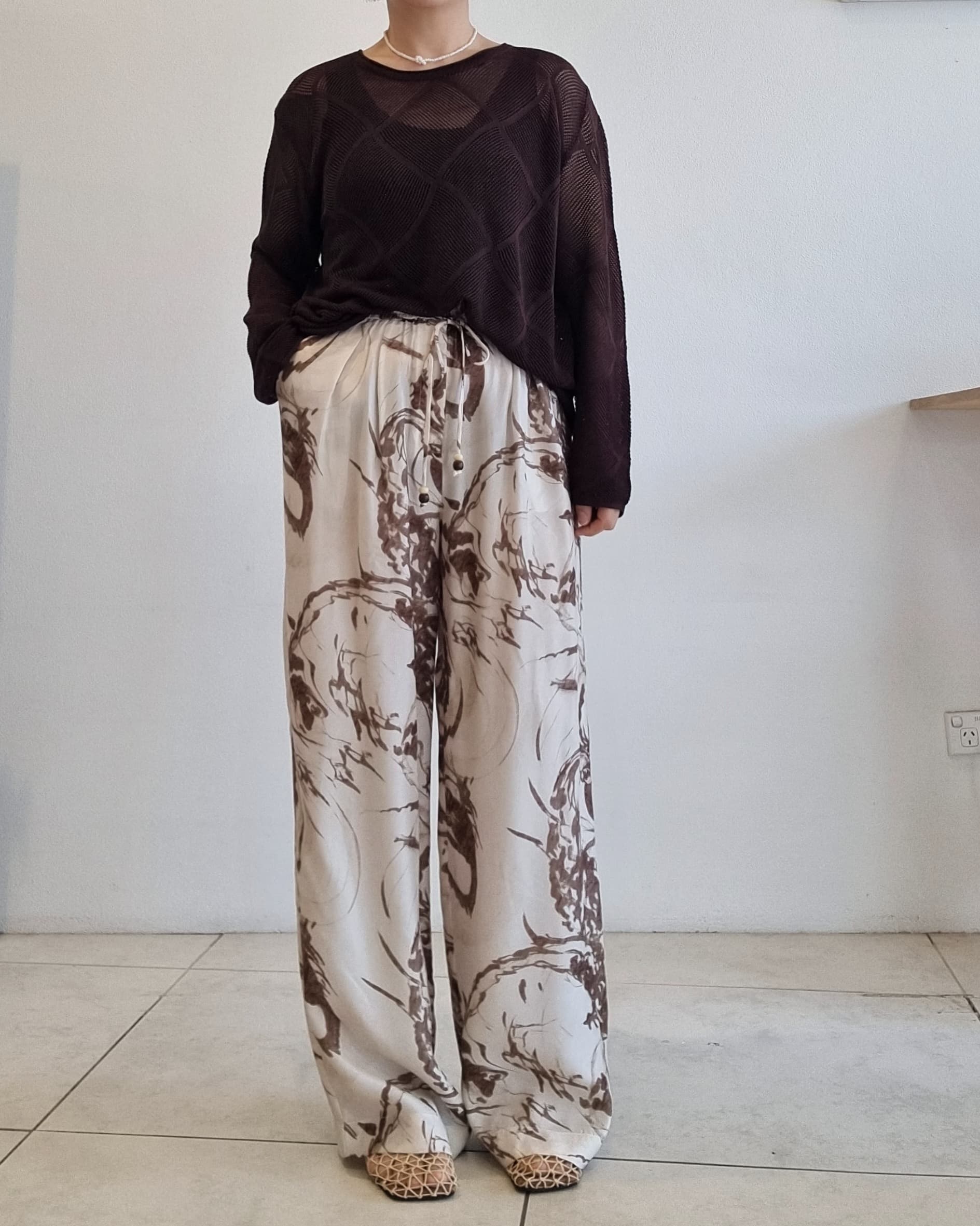 Ember printed pants abstract brown pattern detail