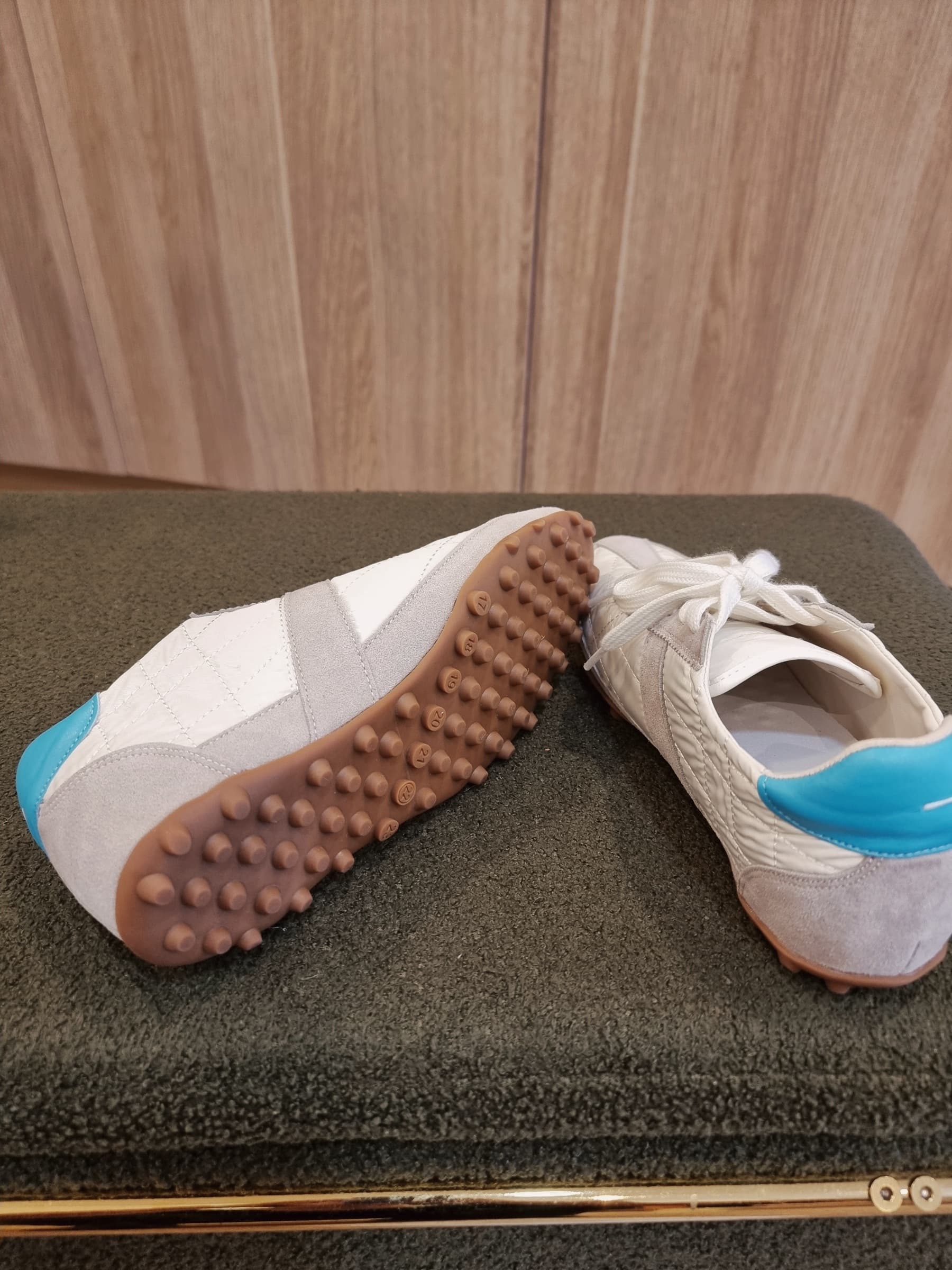 Leather and fabric mix sneakers top view
