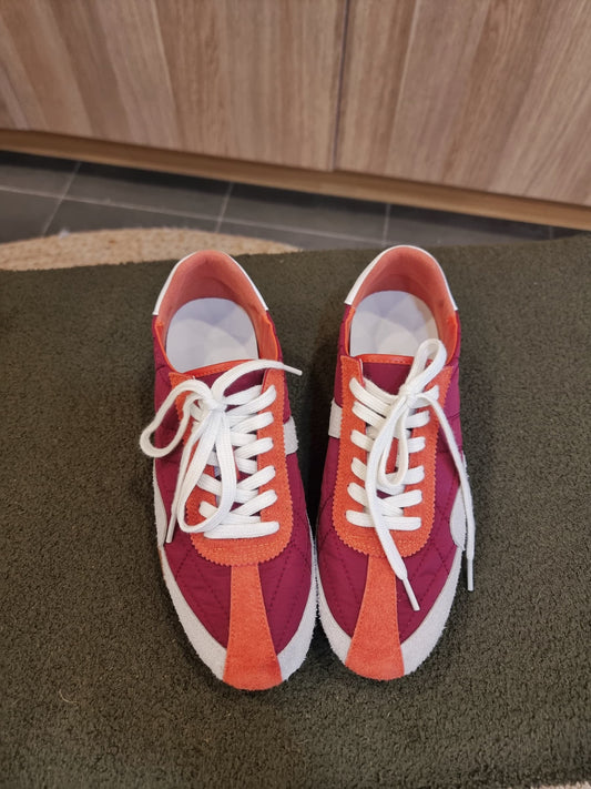 Leather and fabric mix sneakers front view