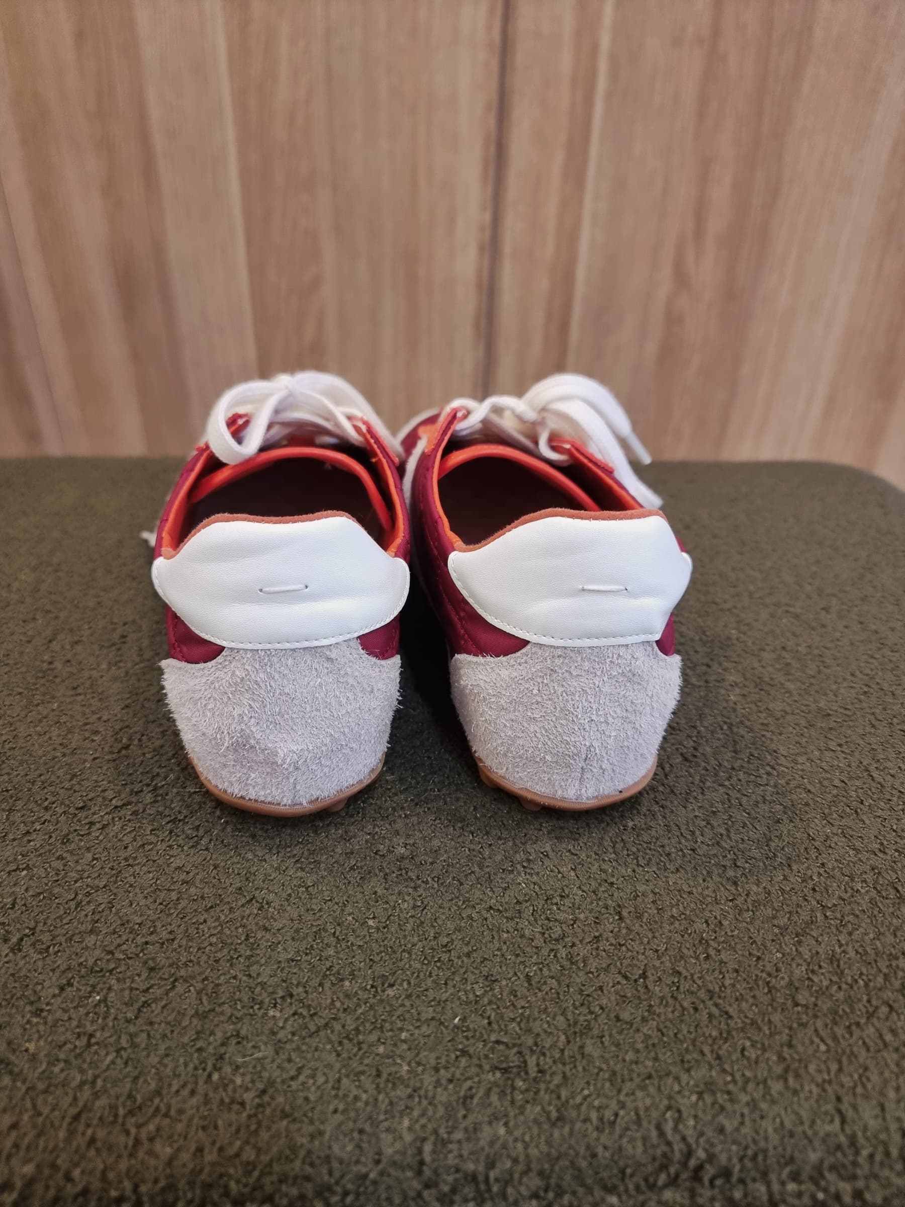 Leather and fabric mix sneakers back view
