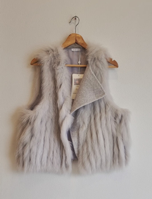 Cassidy fox fur vest on hanger front view