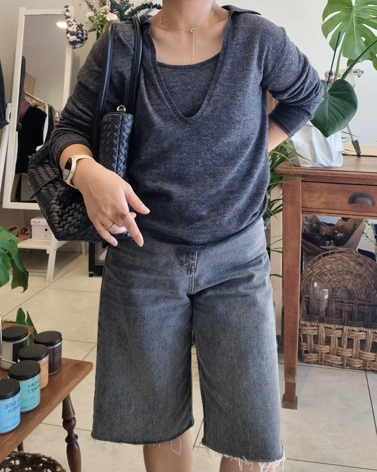 Front view of the elegant layered knit top set