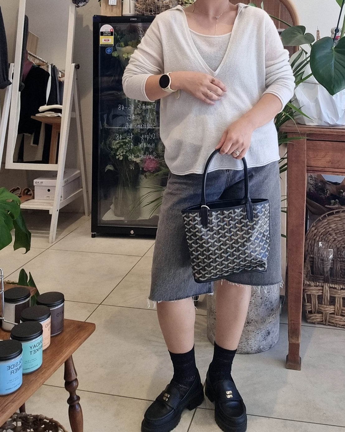 Front view of a wool blend knit tank set with subtle shimmer