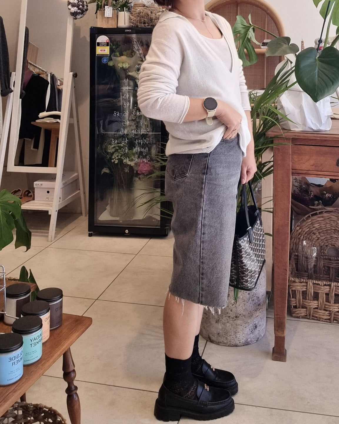 Side view of the elegant layered knit top set