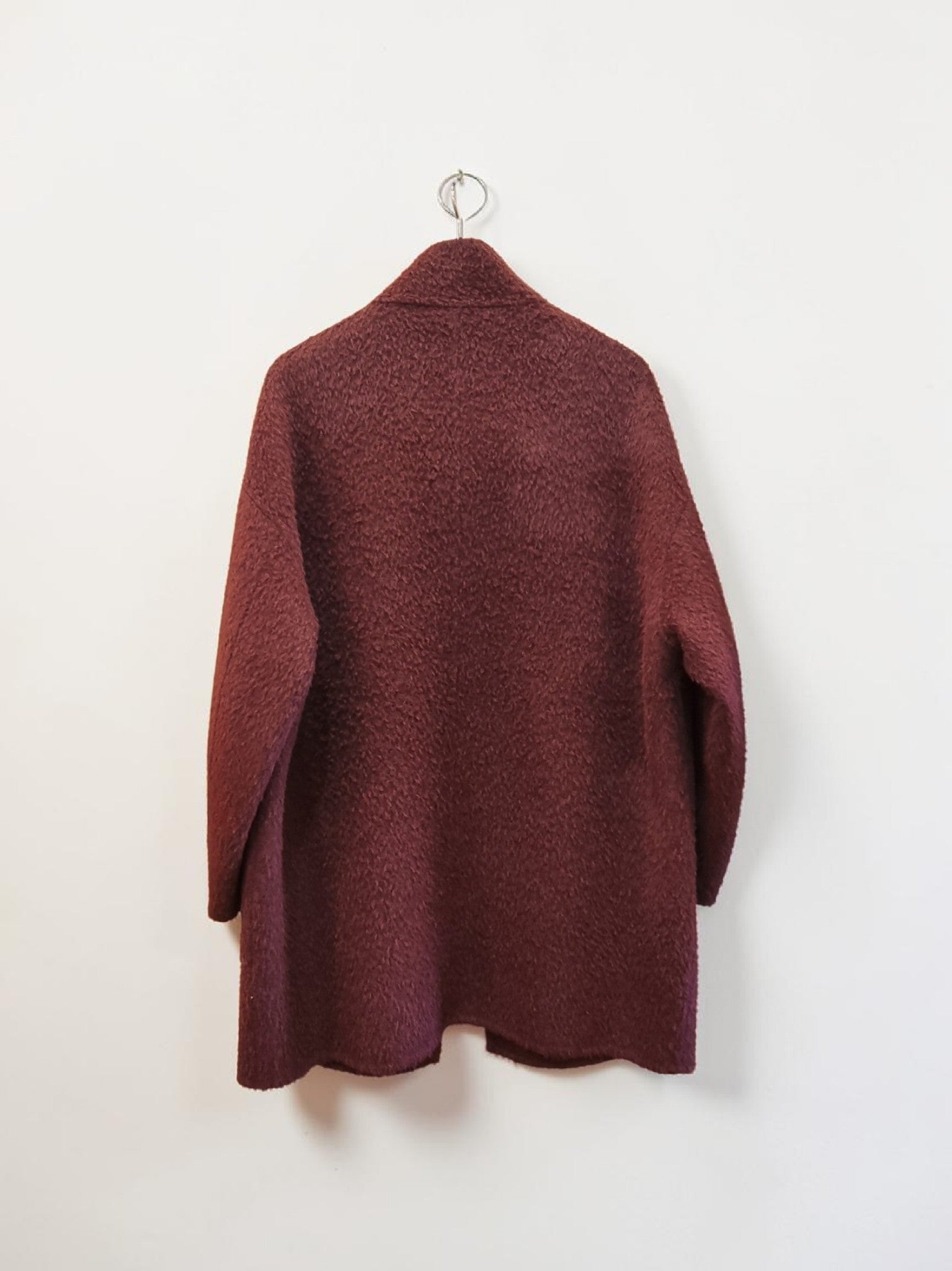Burgundy wool blend coat back hanging display