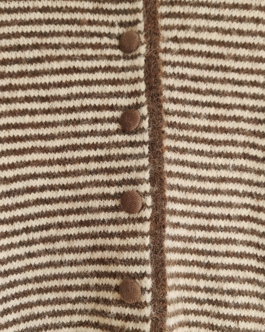 Close-up texture of brown wool stripe cardigan