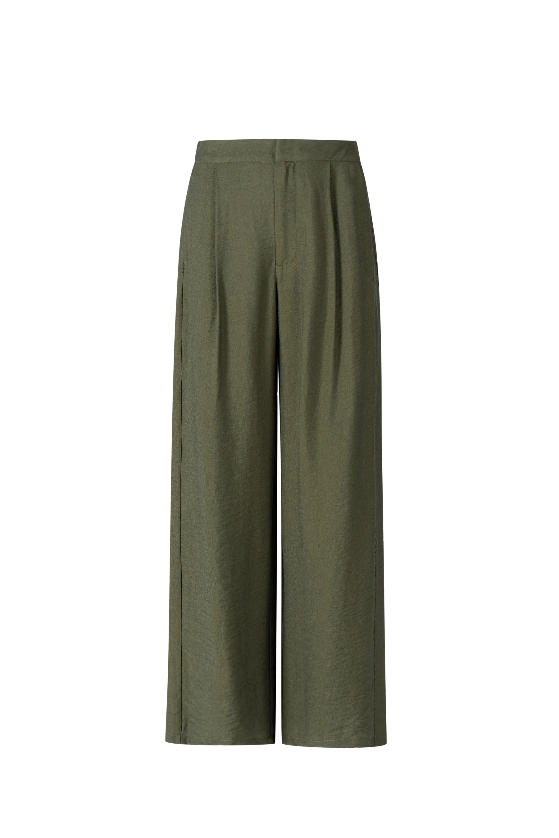 Front studio shot of khaki wide-leg trousers