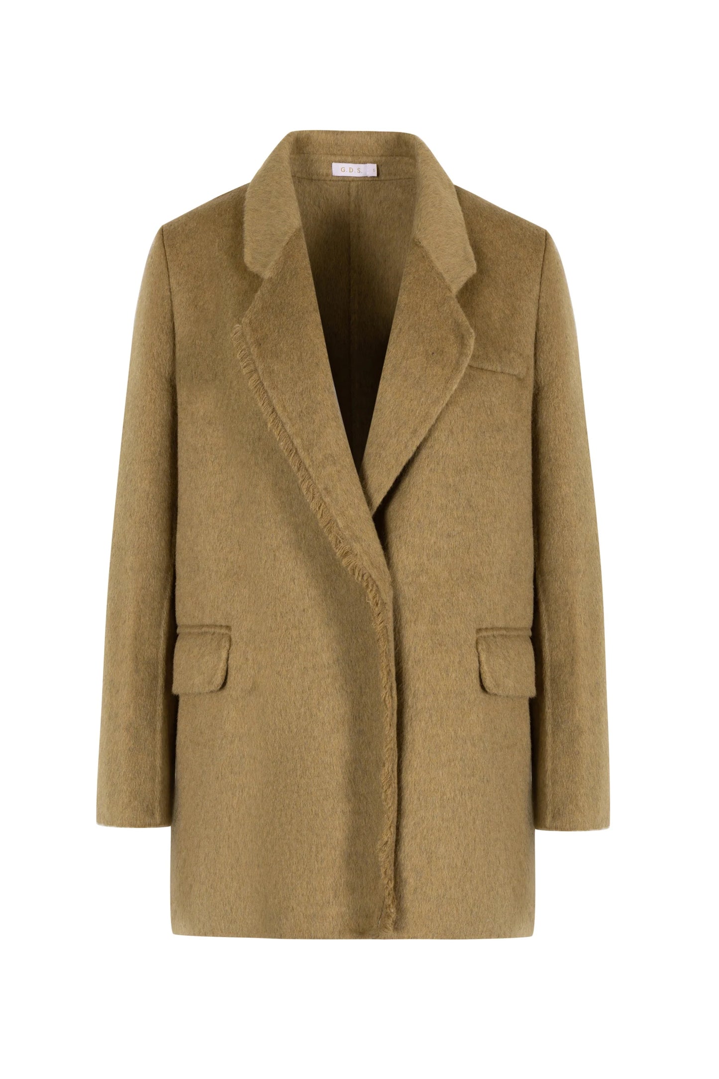 Beverly wool coat in camel beige – front view on white background – Nova Lux