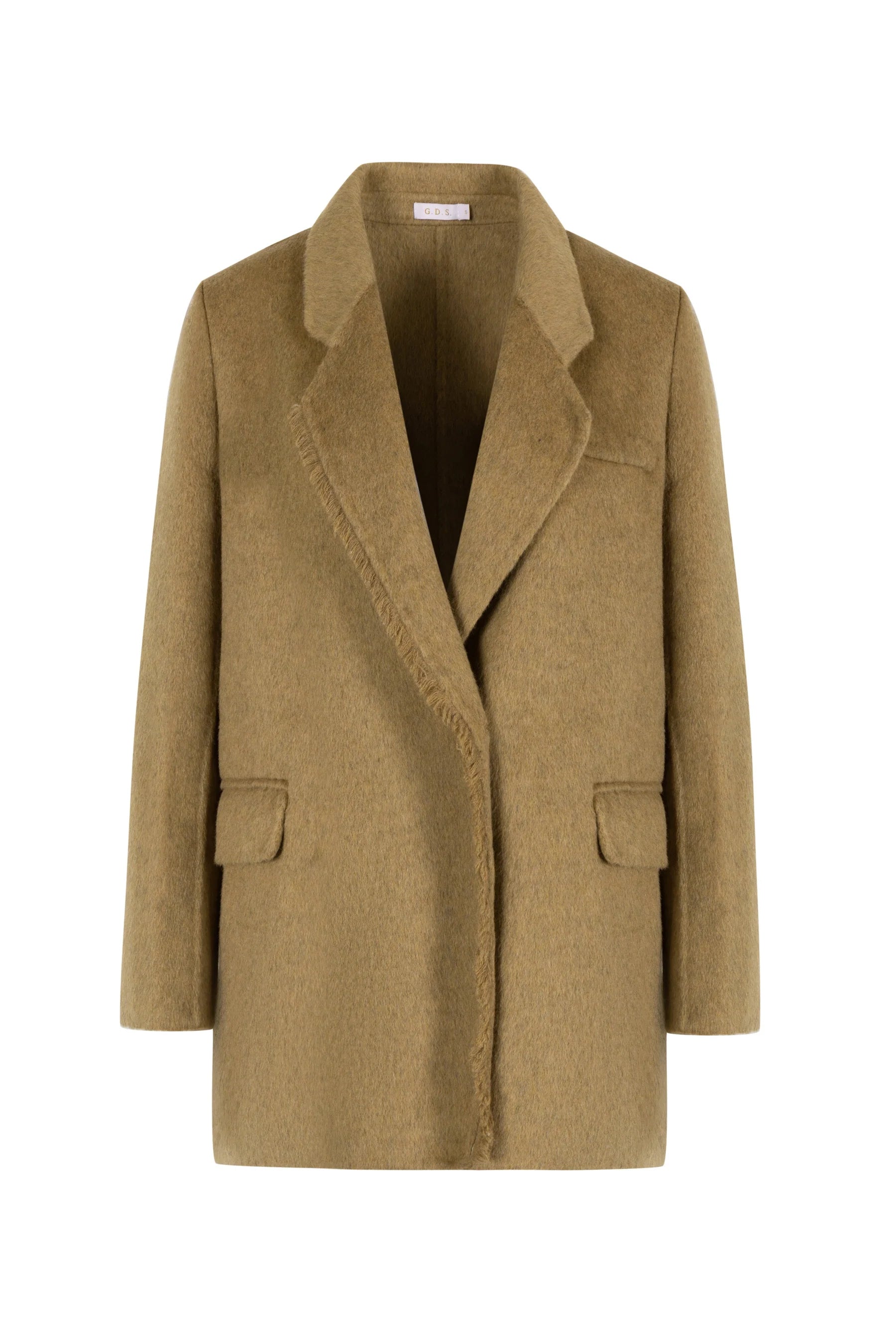 Beverly wool coat in camel beige – front view on white background – Nova Lux