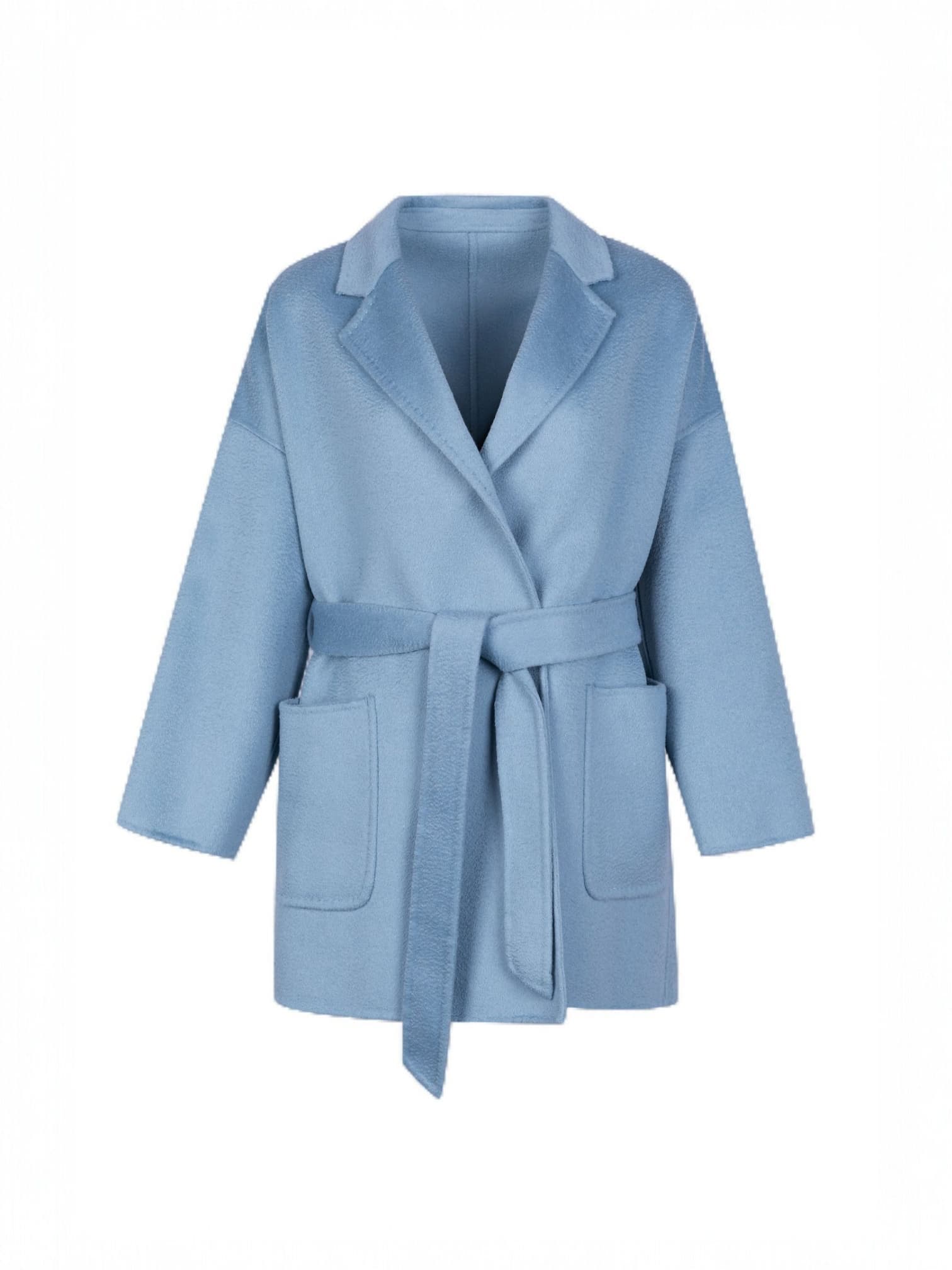 “Sky blue merino wool wrap coat with belt – Nova Lux women’s winter outerwear”