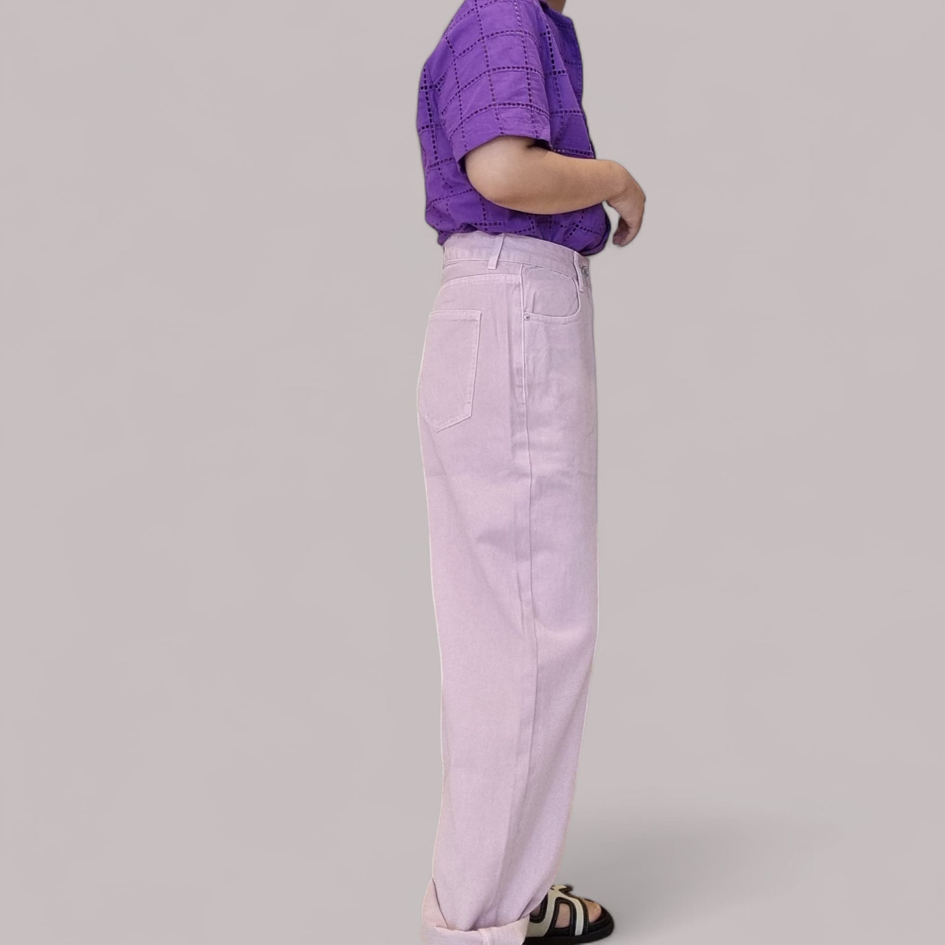 Side view of model wearing HAYLIE SHIRT