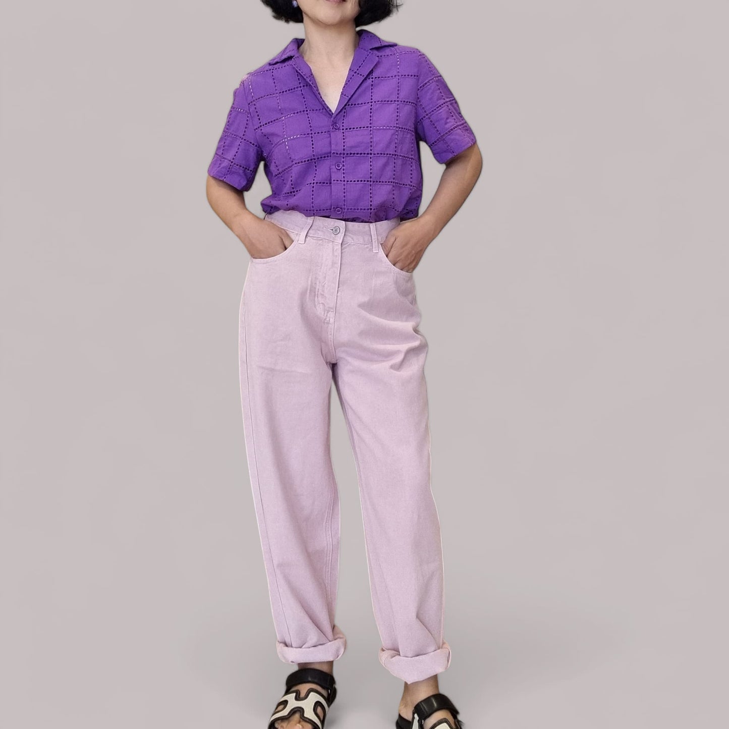 Model wearing HAYLIE SHIRT with light pants