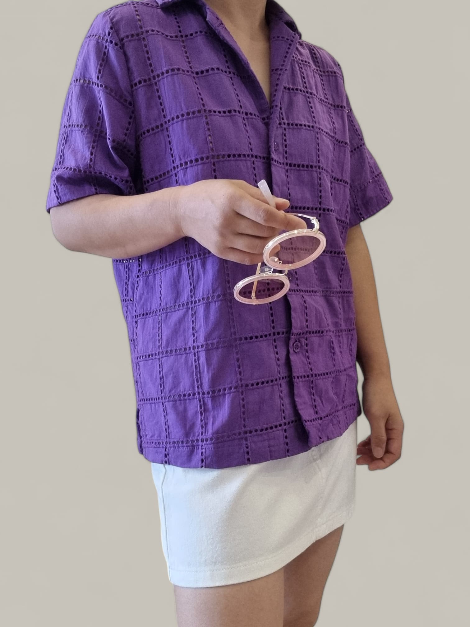 Purple HAYLIE SHIRT front view on model