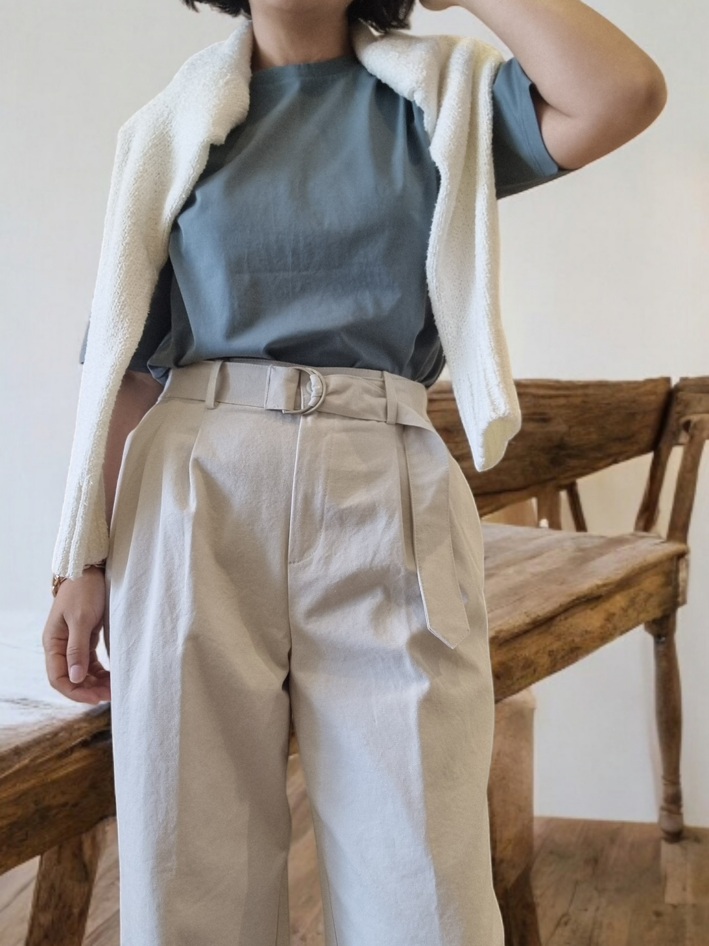 Belt pants light grey