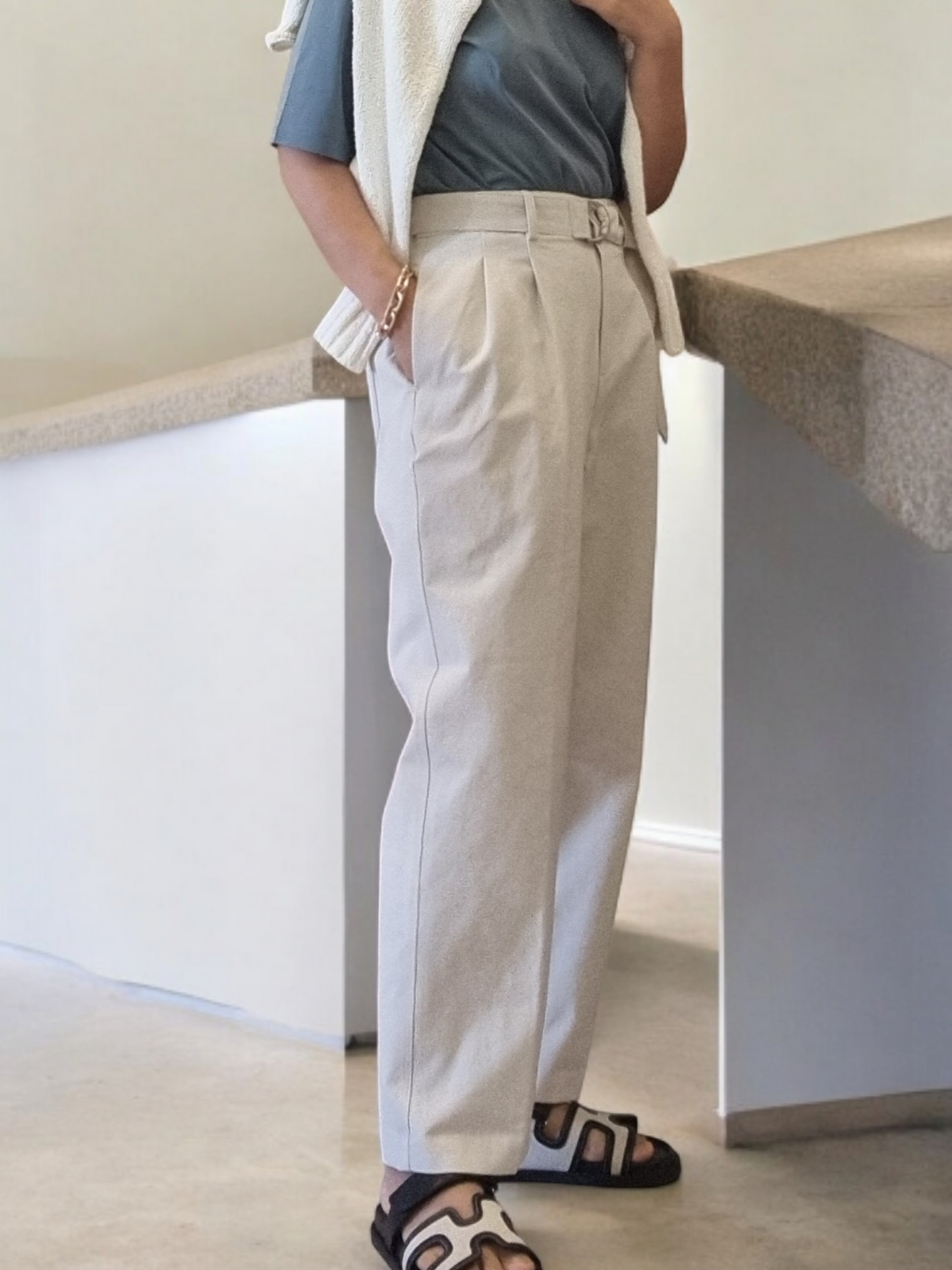 Belt pants light grey