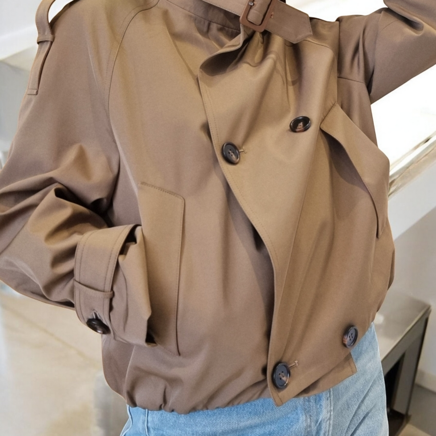 Double Short Trench Jaket Brown