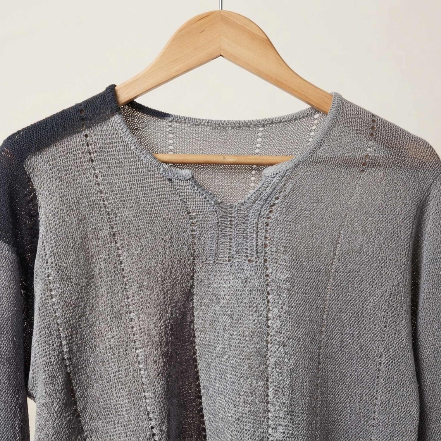 Grey linen knit top front view