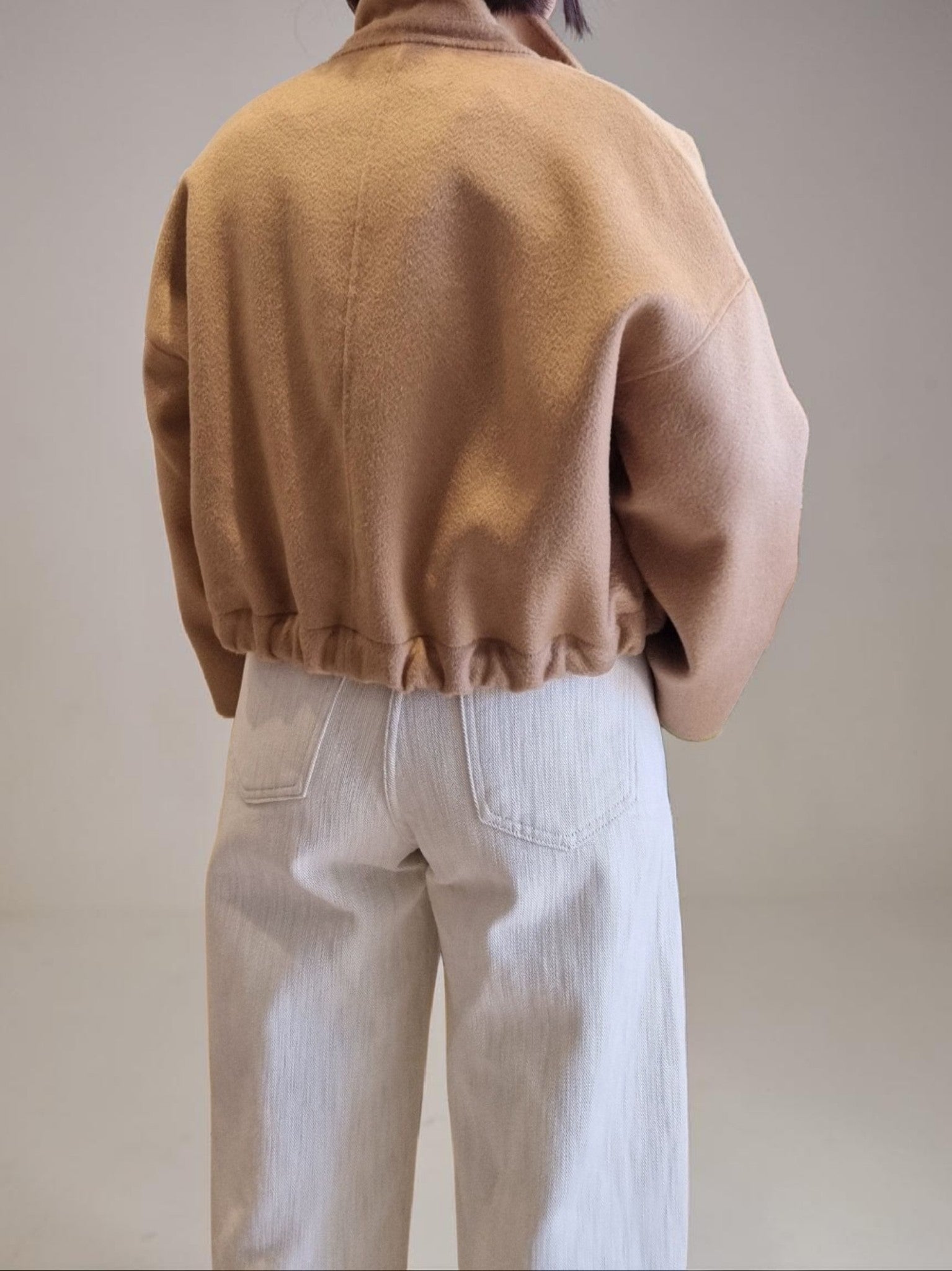Relaxed fit wool outerwear back view