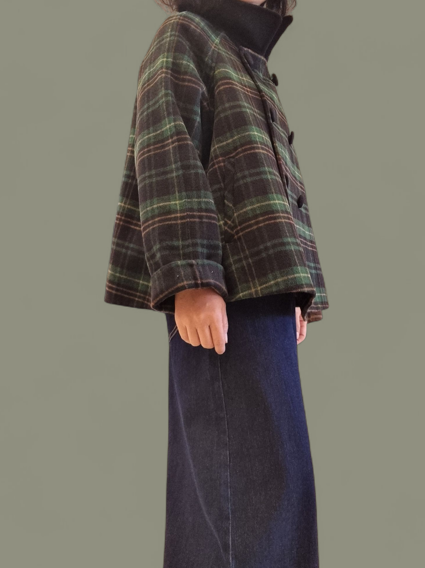 A line Green Wool Coat