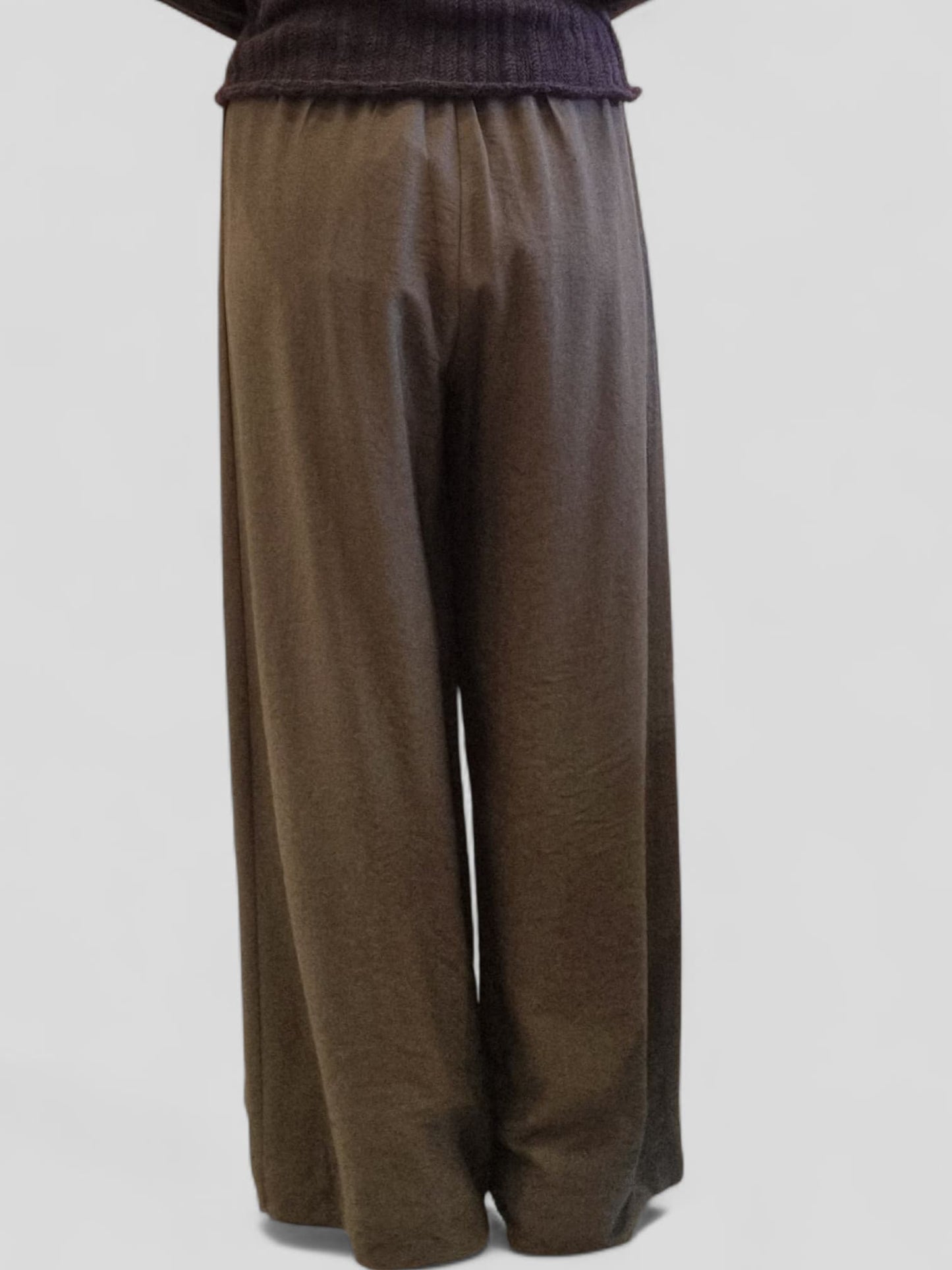 Back view of khaki wide-leg pants