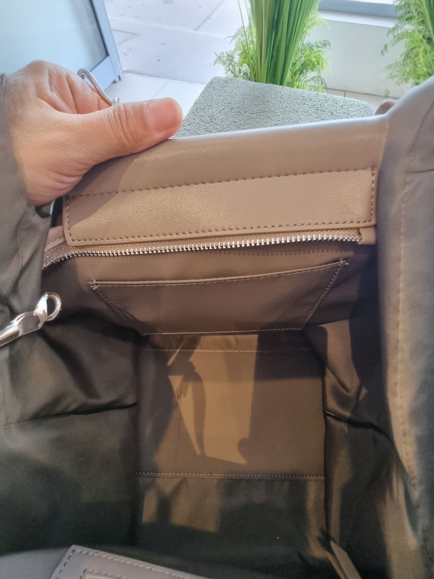 Top view of EB brown bag highlighting opening and shape.