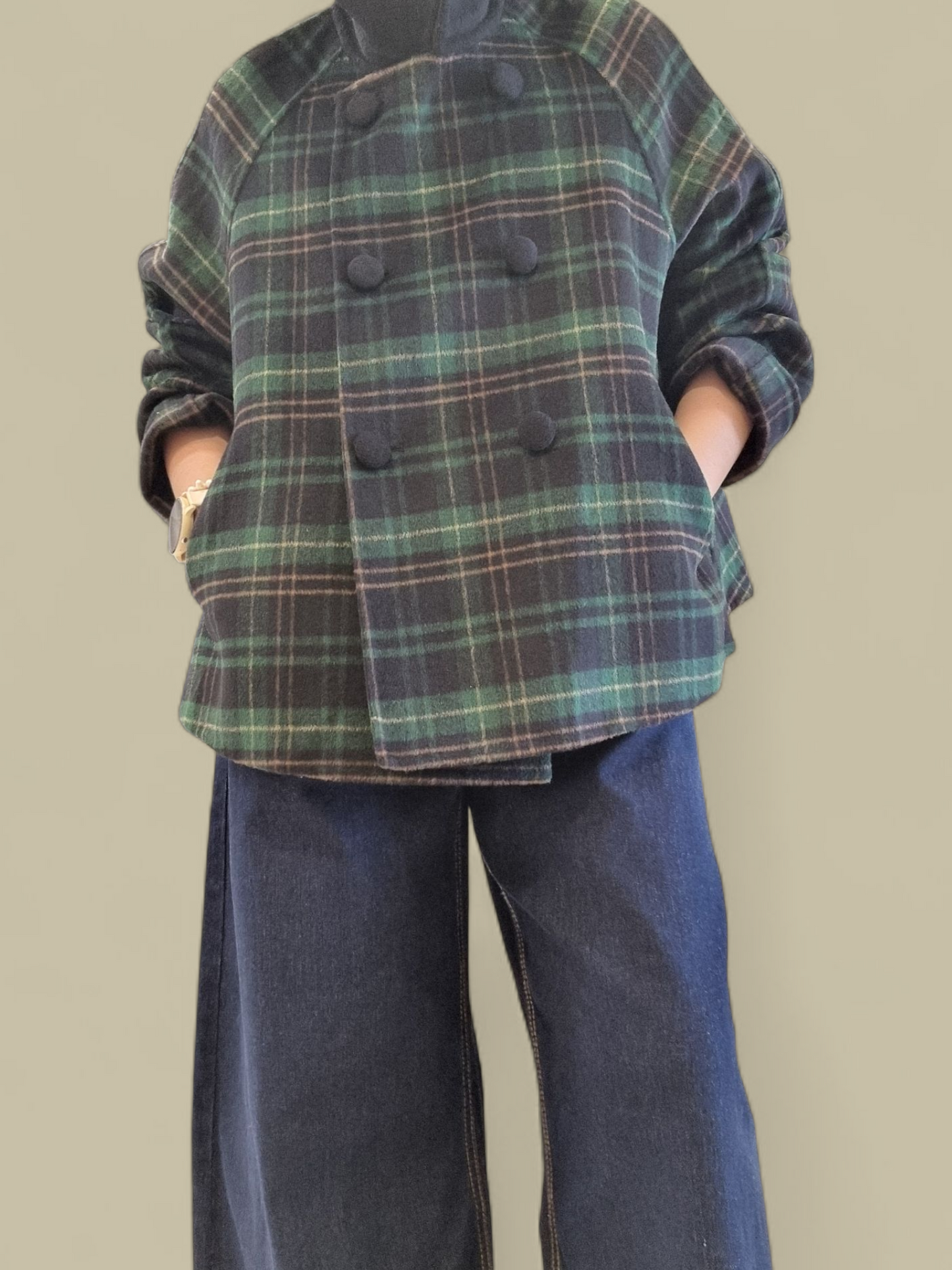 A line Green Wool Coat