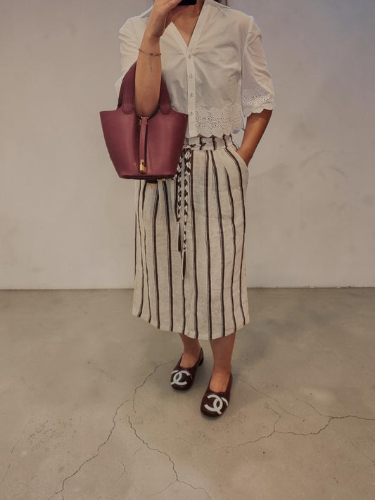 100% Linen Stripe H-Line Skirt