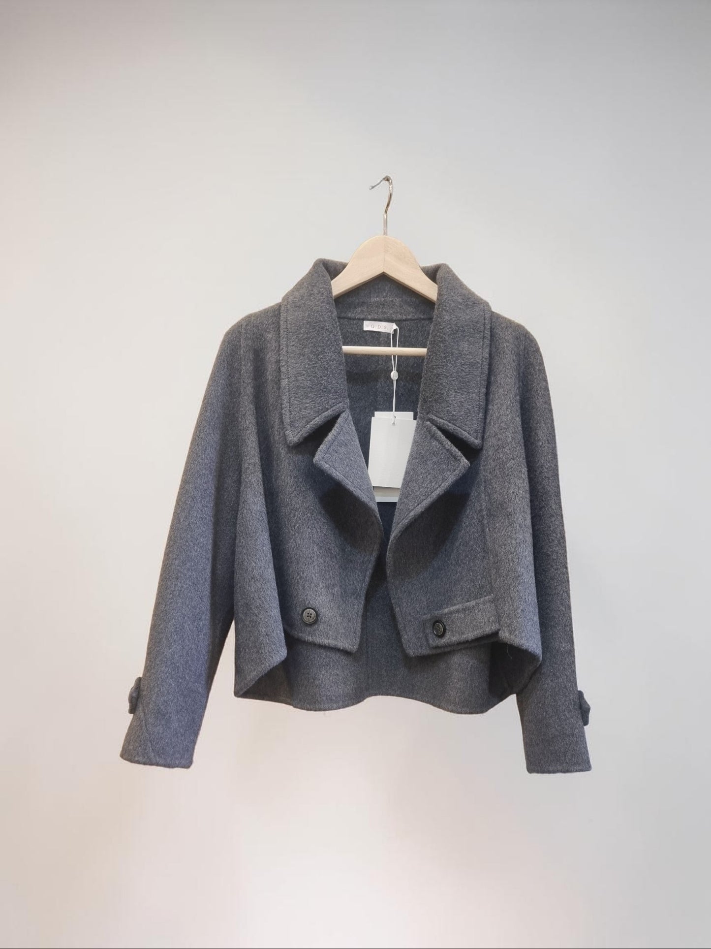 Lightweight winter wool jacket hanging display