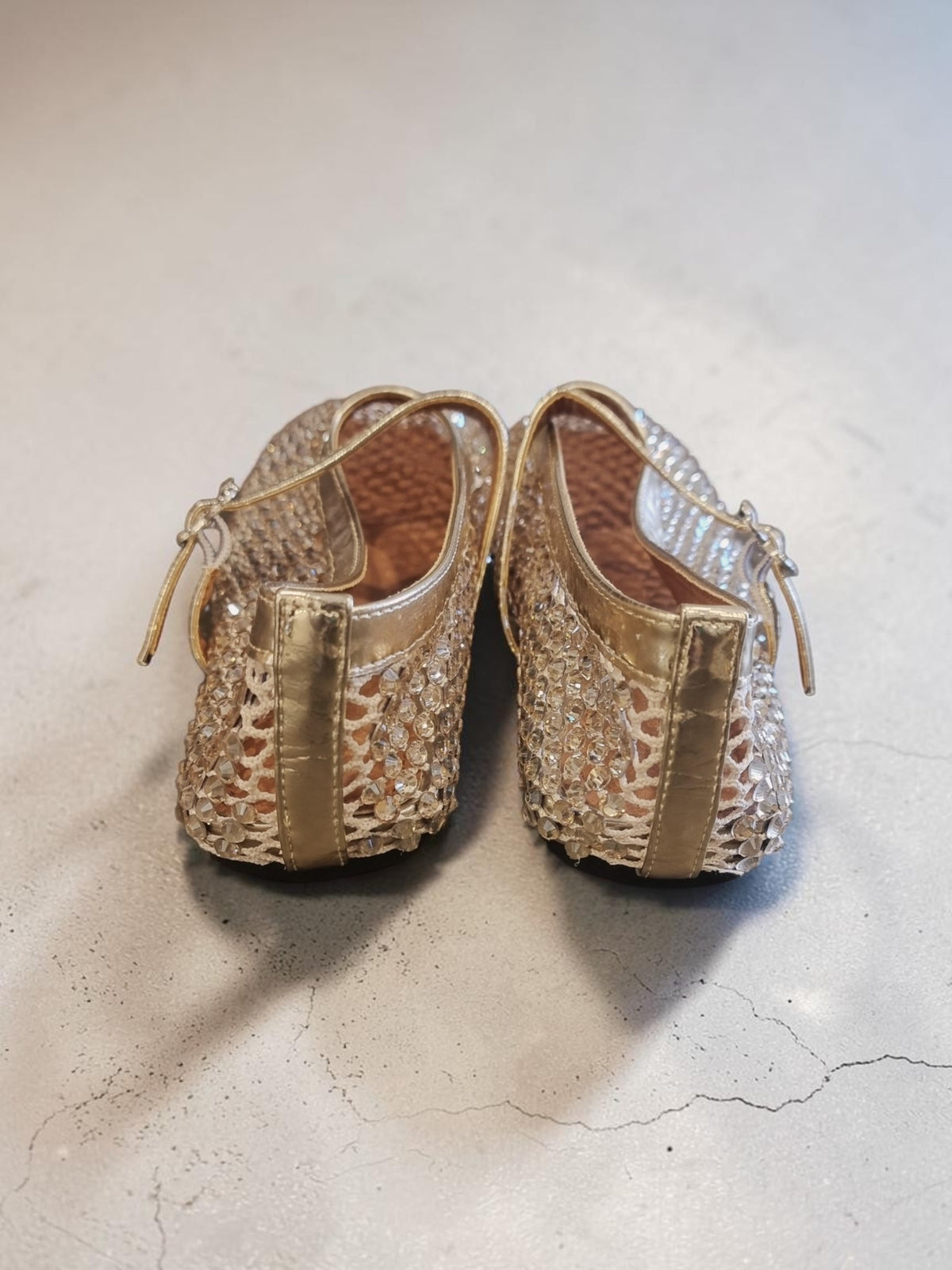 Crystal Leather Mary Jane Flats – Gold