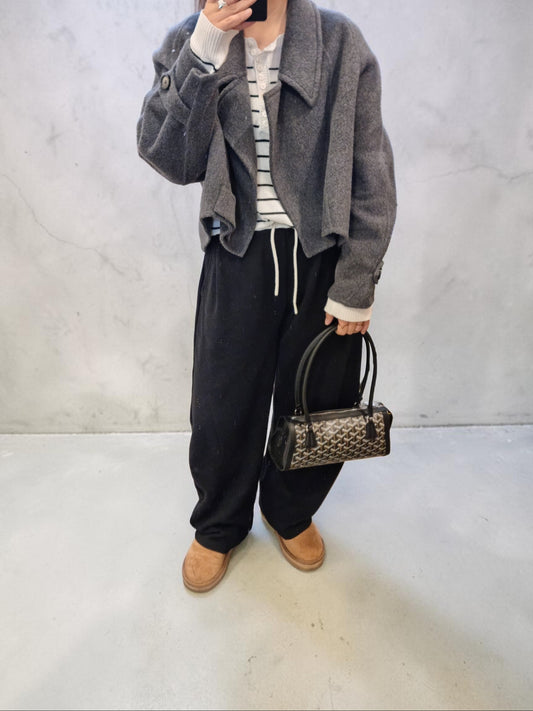 Women’s charcoal wool blend jacket outfit styling