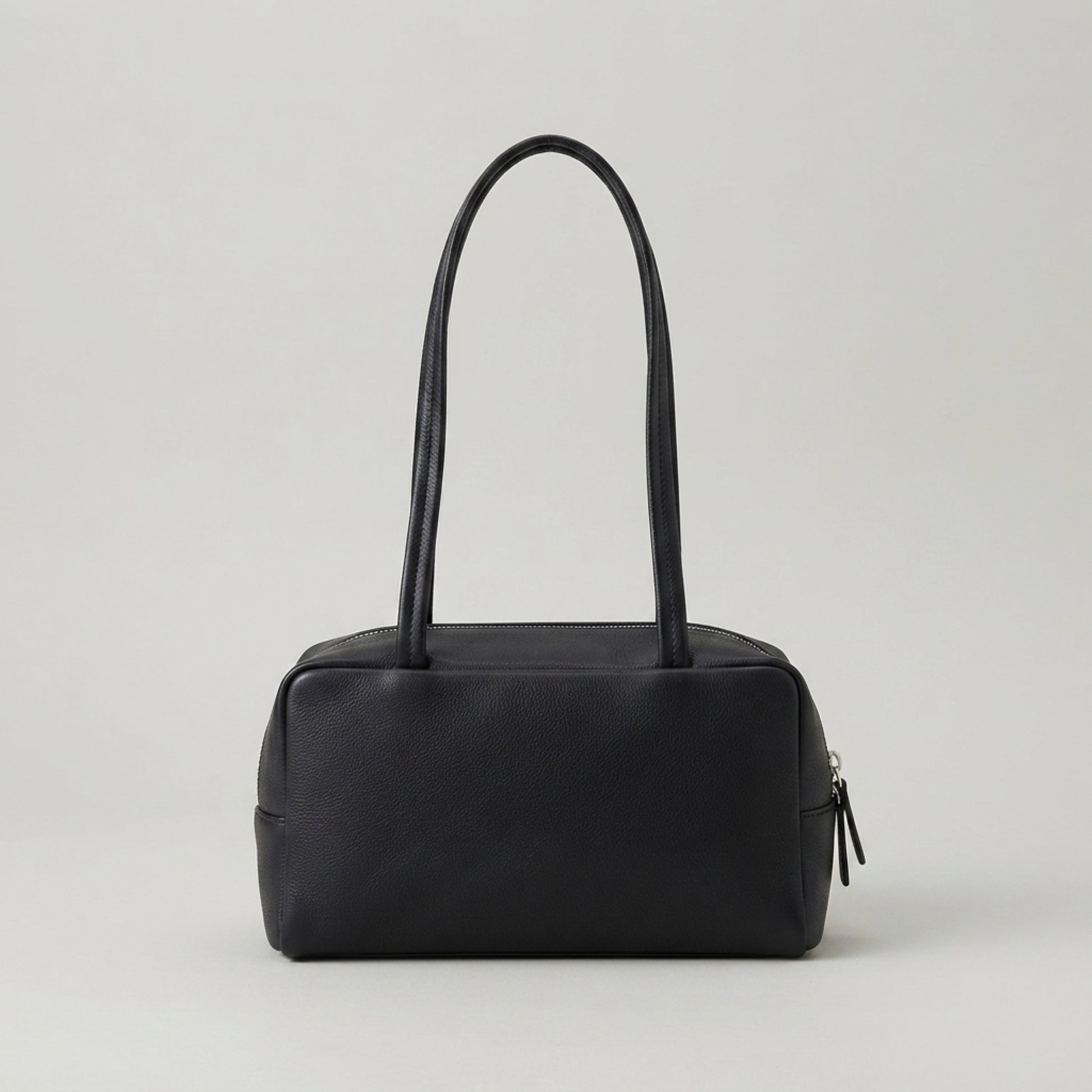 Black genuine leather shoulder bag with long handles by Nova Lux