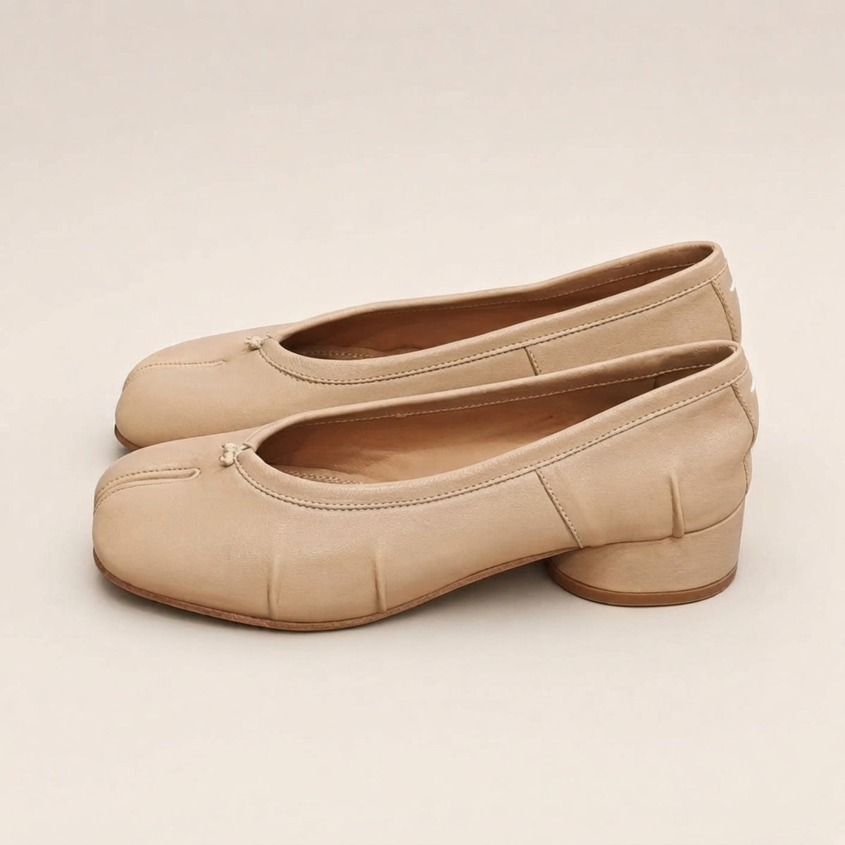 Leather Ballet Heel Beige